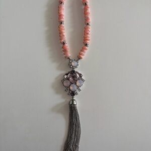 Chic Pink and Silver Tassel Necklace